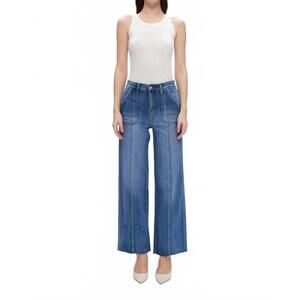 NEW BAYEAS hailee high rise relaxed straight jeans with raw hem in bluelover